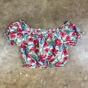 American Eagle Off Shoulder Floral Crop‎ Top XS Peasant Cottagecore Summer Boho